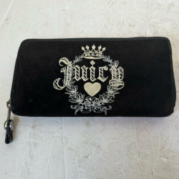 Juicy Couture Y2K Velour Leather Zippy Zip Around Wallet Embroidered Logo Clutch - Picture 2 of 16